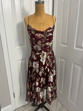 Floral Burgundy Spaghetti-Strap Formal Dress